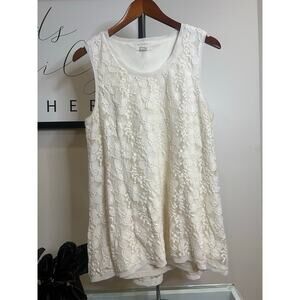 Style & Co Off-White Lace Sleeveless Blouse | Size Large